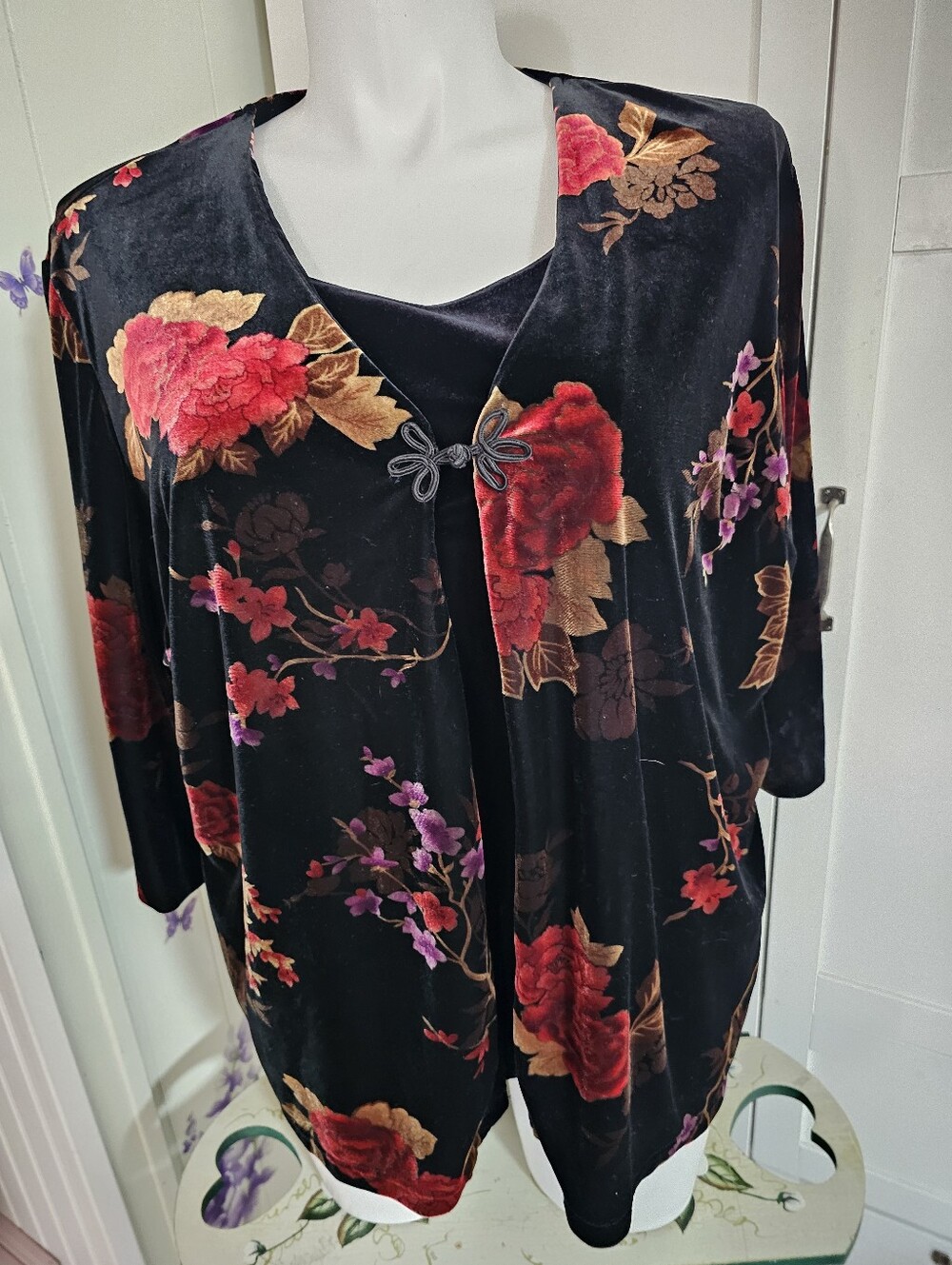 Laura Scott Velvet Top 20W 22W 2pc Duet Built In Tank Floral Velour Plus Size